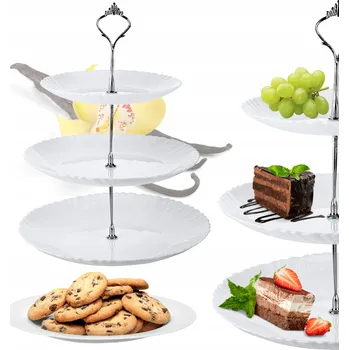 PODNOS TŘÍÚROVŇOVÝ PATROVÝ STOJAN NA dort a ovoce AGNES BÍLÉ SKLO OPAL