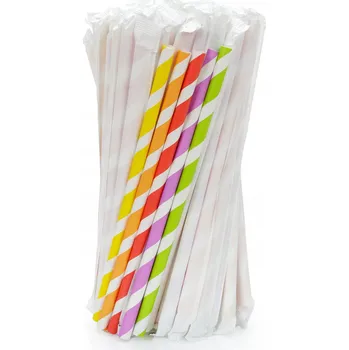 Jednorázové nádobí Brčka papírová balená jednotlivě 197x8 mm - barva proužky