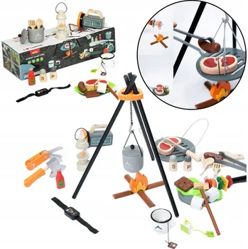 Dřevěná hračka Dřevěná Kempingová Sada s Ohništěm a Příslušenstvím, 45 Dílů