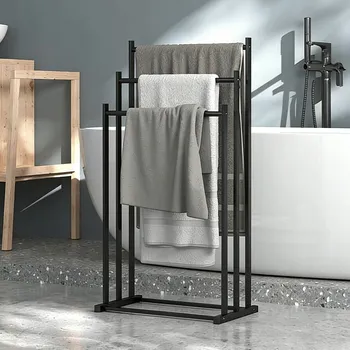Držák na ručník STOJAK LOFT METALOWY WIESZAK STOJĄCY NA RUČNÍKY ČERNÝ VÝROBEK 3 RAMENA