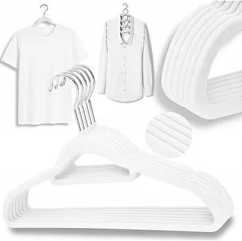 Věšák VĚŠÁKY NA OBLEČENÍ SAMETOVÉ 5 KS BÍLÉ SILNÉ VĚŠÁKY DO SKŘÍNĚ