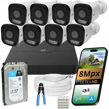 Bezpečnostní kamera EXTERNÍ 4K KAMERY Sada 8 kamer 8Mpx DVS PoE 1TB Dual Light MONITORING