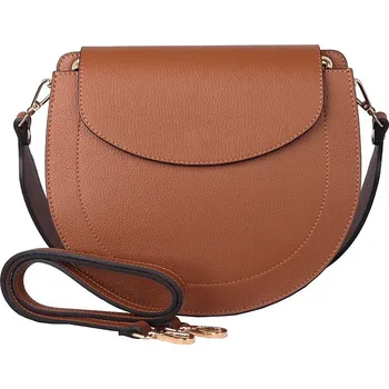 Módní doplněk Středně velká kožená pevná kabelka na rameno/crossbody Vera Pelle no. 377 hnědá