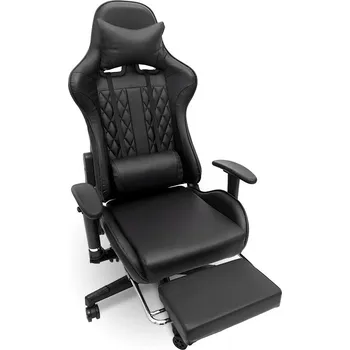Herní zařízení Masážní herní křeslo z umělé kůže s podnožkou černé