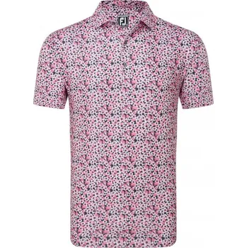 Pánské tričko FootJoy Primrose Print Lisle, Coral Red, pánské golfové tričko XL
