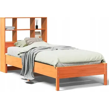 Postel Postel s regálem z masivního borovicového dřeva, voskovaná hnědá, 228,5x106x110 cm
