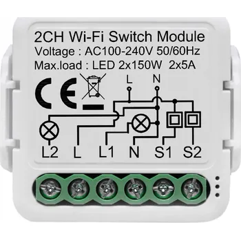 vypínač INTELIGENTNÍ DVOJITÝ RELÉOVÝ SPÍNAČ DO KRABIČKY 2CH WIFI TUYA SMART LIFE 10A