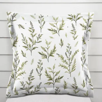 Povlak na polštářek Bavlněný povlak na polštář s lemem Sandra SA-718 Zelené natě bylinek na bílém 35 x 45 cm