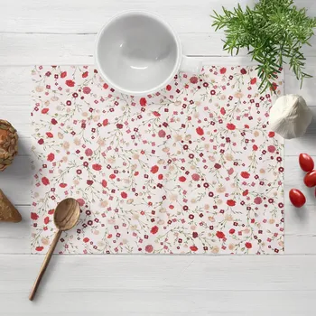 prostírání Bavlněné prostírání na stůl Sandra SA-719 Červeno-béžové drobné květiny na bílém 30x40 cm