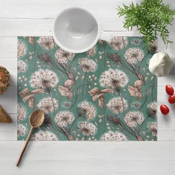 prostírání Bavlněné prostírání na stůl Sandra SA-716 Podzimní pampelišky na zeleném 30x40 cm