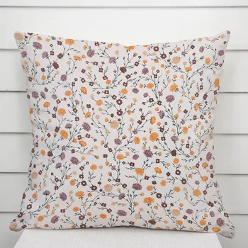 Povlak na polštářek Bavlněný povlak na polštář Sandra SA-720 Oranžovo-hnědo-béžové drobné květiny na smetanovém 50 x 60 cm