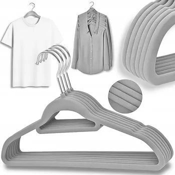 Věšák VĚŠÁKY NA OBLEČENÍ SAMETOVÉ 5KS ŠATNÍ VĚŠÁK DO SKŘÍNĚ PEVNÝ ŠEDÝ