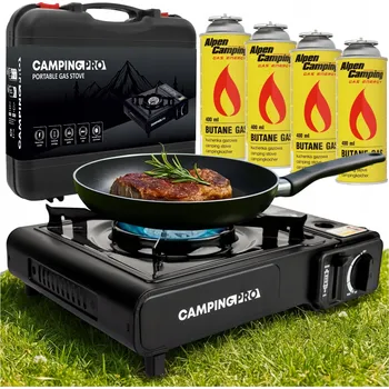 Turistický vařič PLYNOVÝ TURISTICKÝ VAŘIČ CAMPINGPRO SADA KUFŘÍK + 4 PLYNOVÉ KARTUŠE