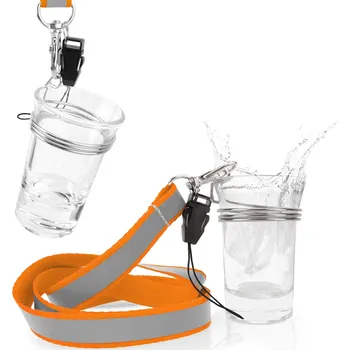 Karnevalový doplněk Párty set: Skleněný panák s držákem a reflexní šňůrkou – oranžový