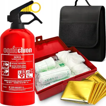 Lékárnička HASICÍ PŘÍSTROJ Ogniochron 1 KG LÉKÁRNIČKA PRVNÍ POMOCI ZÁCHRANNÁ DEKA NRC TAŠKA