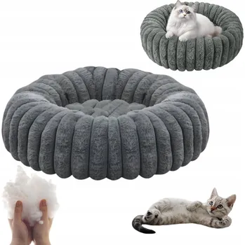 Pelíšek pro psa KULATÉ PELÍŠEK PRO KOČKY 50X50 CM, PLYŠOVÉ, S UKLIDŇUJÍCÍ FUNKCÍ, ŠEDÉ