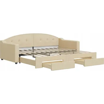 Pohovka Krémová rozkládací pohovka 2 v 1 se zásuvkami, 223 x 100 x 75 cm