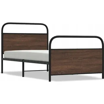 Postel Kovový rám postele 207x95x100 cm, hnědý dub, s čelem a nožní deskou