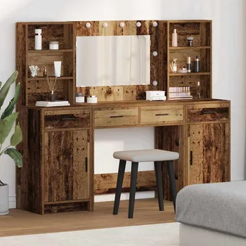 Toaletní stolek Sada toaletního stolku s LED 3 pcs Staré dřevo kompozitní dřevo Hnědá3334288