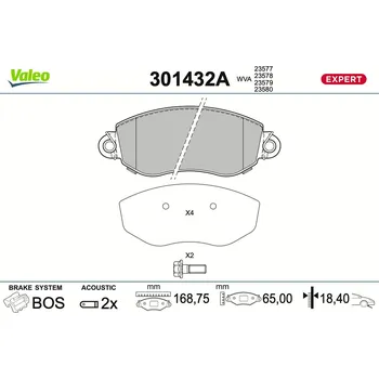 Brzdová destička Sada brzdových destiček, vždy 4 kusy v sadě VALEO 301432A