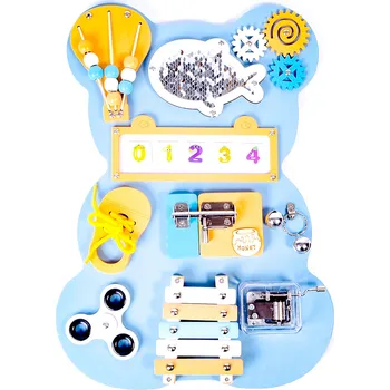 Activity board Aga4Kids Dřevěná Montessori tabule medvěd 43,5 x 33 x 6 cm modrý