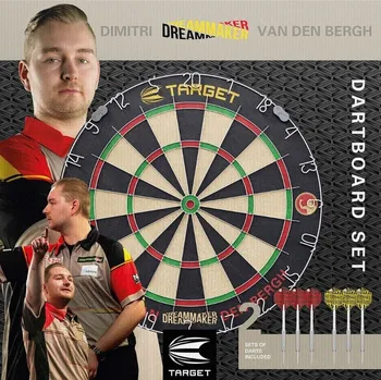 Šipka Kompletní šipkařský set Target Dimitri van den Bergh terč se 2 sadami šipek a hranicí hodů