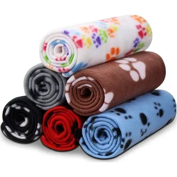 Pelíšek pro psa Hapet Hebká fleecová deka s tlapičkami 100 × 70 cm šedá