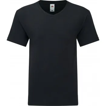 Pánské tričko Pánské ikonické Tričko Fruit of The Loom s výstřihem do V, černé, velikost 3XL