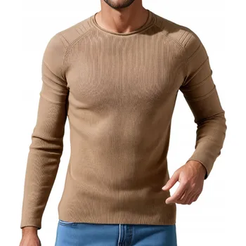 Pánský svetr Pánský svetr slim fit béžový žebrovaný WX2288 - S