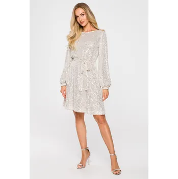 Dámské šaty Večerní šaty MOE M715 áčkového šaty s flitrovanými rukávy, černé, velikost M