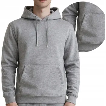 Pánská mikina Klasická Pánská Mikina Přes Hlavu s kapucí Velká Kapsa Šedá XL