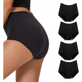 Kalhotky 4x Bavlněné dámské kalhotky s vysokým pasem ČERNÉ XS (z2)