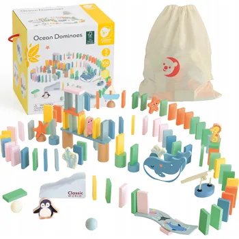 Dřevěná hračka LOGICKÉ DOMINO MONTESSORI - DŘEVĚNÁ SKLÁDAČKA STAVEBNICE CLASSIC WORLD