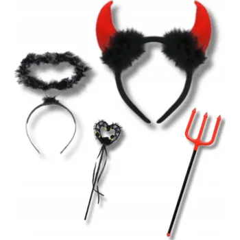 Karnevalový kostým Sada Ďábel Vidle Halloween Ďábel Ďáblice Kostým Rohy Svatozář LED