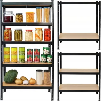 Dílenský regál Kovový skladový regál černý 2v1, 5 světlých polic 150x75x30 cm