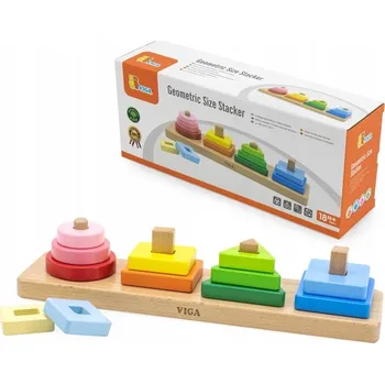 Dřevěná hračka MONTESSORI DŘEVĚNÁ HRAČKA - TŘÍDIČ TVARŮ, LOGICKÉ PUZZLE, BARVY VIGA 18m+