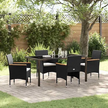 Zahradní jídelní souprava s polštářem 5 pcs Černá polyratan Černá3379754