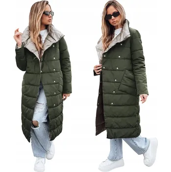 Dámský kabát Dámský kabát zimní bunda oboustranná zelená dlouhá TY5483 - S