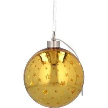 Vánoční dekorace VÁNOČNÍ KOULE ZLATÁ SE HVĚZDIČKAMI VÁNOČNÍ OZDOBA SKLENĚNÁ 12CM LED
