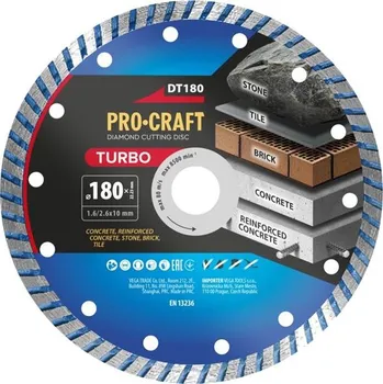 Řezný kotouč Kotouč řezný diamantový 180mm PROCRAFT DT180 Turbo