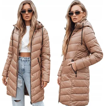 Dámská zimní bunda dlouhá prošívaná s kapucí velbloudí TY5504 - S