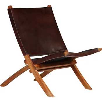 Stolička zahrada-XL Skládací relaxační židle hnědá pravá kůže 246363