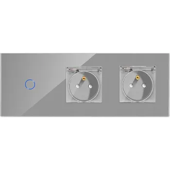 vypínač SKLENĚNÝ DOTYKOVÝ SPÍNAČ JEDNOPÓLOVÝ + DVOJITÁ VODOTĚSNÁ ZÁSUVKA S VÍČKEM