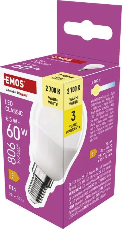 EMOS Classic Mini Globe LED žárovka E14 6,5W 230V 806lm 2700K od 43 Kč ...