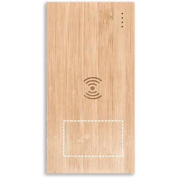 Powerbanka FITCH. Powerbanka 5 000 mAh s 5W bezdrátovou nabíječkou ze bambusovou 1 Střed, 50 x 30 Gravírování laserem, 1 barva