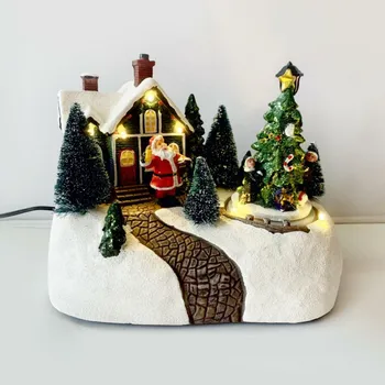 Vánoční světelná dekorace ACA Lighting LED WW vesnička s otáčejícím se stromečkem s hudbou 220-240V/ 3AA na baterie 19x13.5x15.5cm X0301