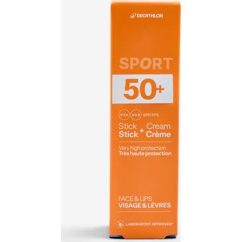 Přípravek na opalování DECATHLON Sada 20ml opalovacího krému a 4g tyčinky na rty SPF50+ SPF 50