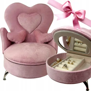 Šperkovnice ŠPERKOVNICE NA BIŽUTERII RŮŽOVÉ KŘESLO TRŮN VELUR ZRCADLO