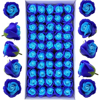 umělá květina 50 x Mýdlové růže tmavě modro-modré Hlavičky mýdlových květů pro flowerboxy