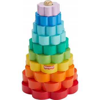 Hračka pro nejmenší Fisher-Price Pyramida Barevné Kytičky Dřevěná hračka Sada 18m+ HXT77